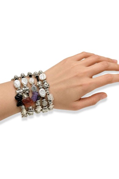 PULSERA BOHO PIEDRA NATURAL Y PERLAS TM-SL1107