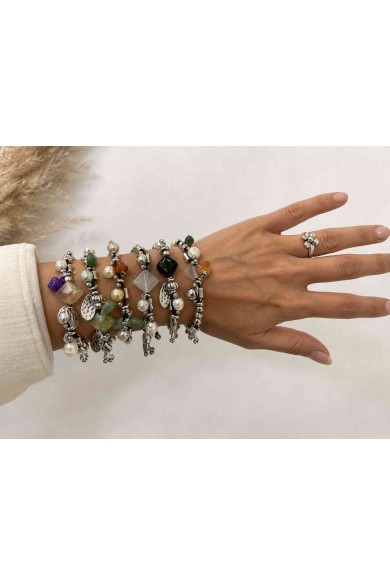 PULSERA BOHO PIEDRA NATURAL Y PERLAS TM-SL1109