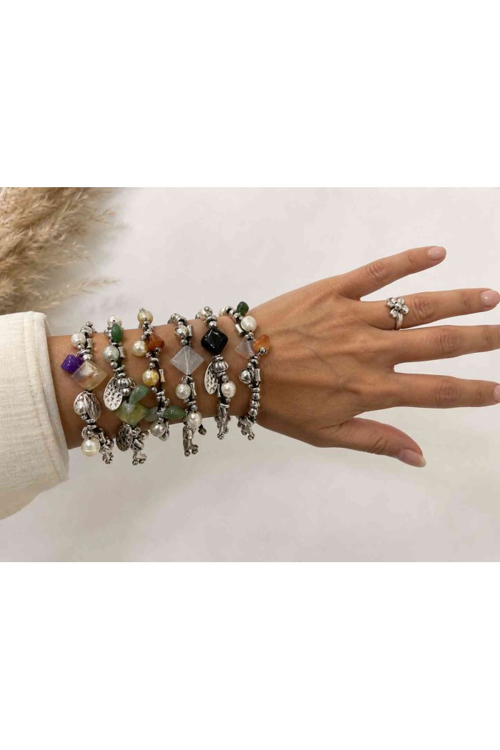 PULSERA BOHO PIEDRA NATURAL Y PERLAS TM-SL1109