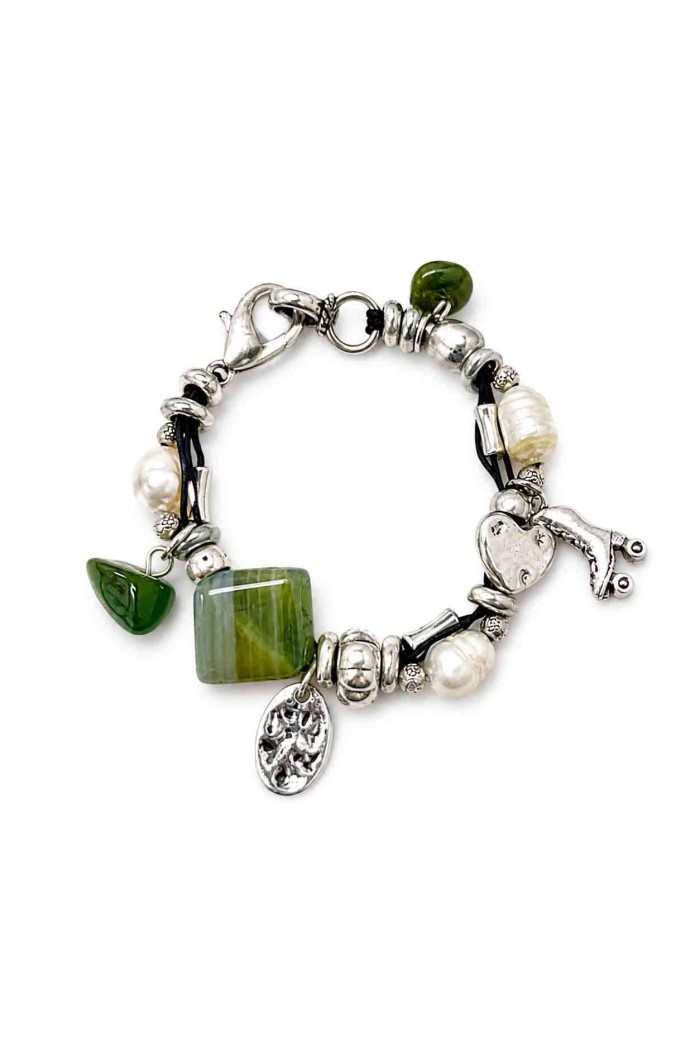 PULSERA BOHO PIEDRA NATURAL Y PERLAS TM-SL1109