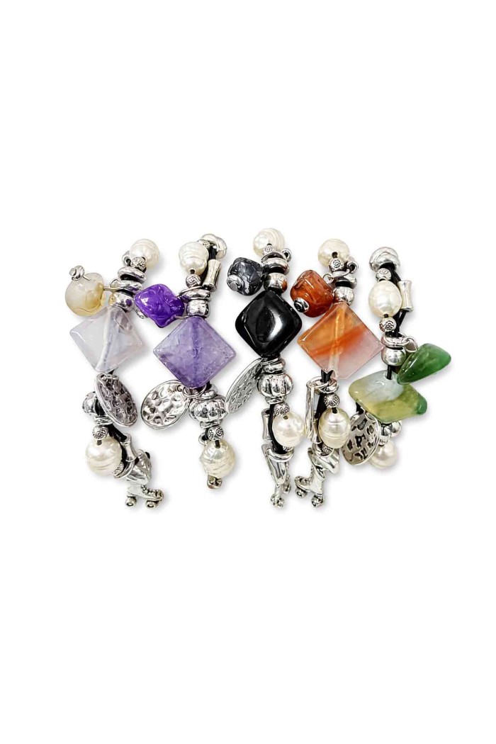 PULSERA BOHO PIEDRA NATURAL Y PERLAS TM-SL1109