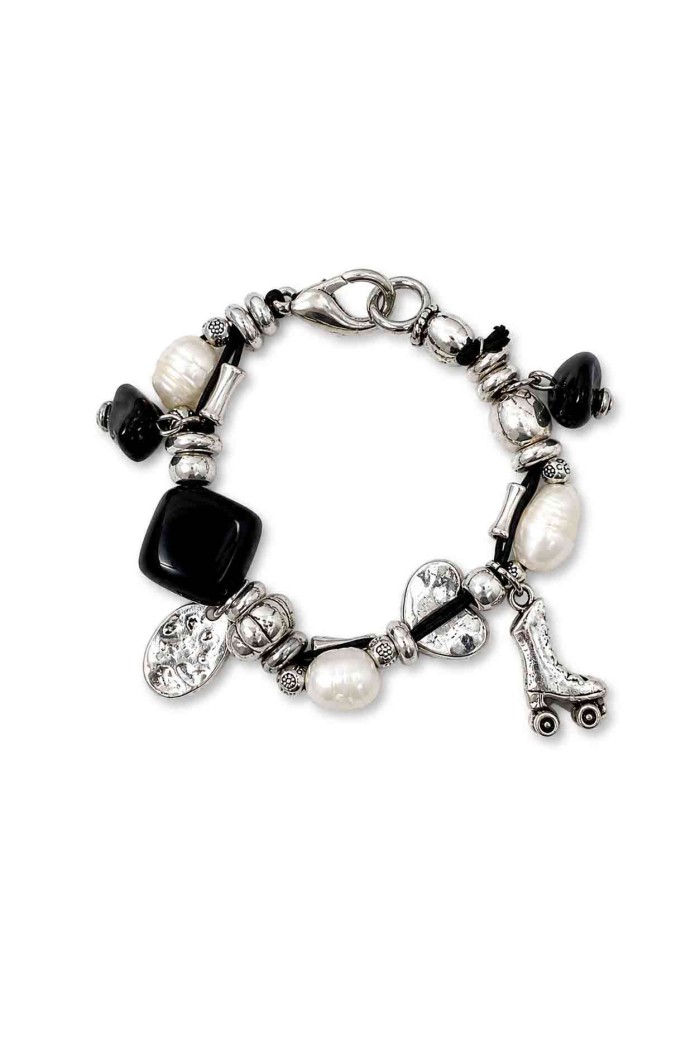 PULSERA BOHO PIEDRA NATURAL Y PERLAS TM-SL1109