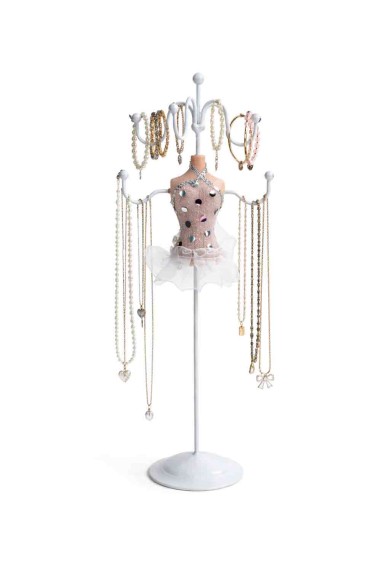 EXPOSITOR ORGANIZADOR DE JOYAS ESTILO MANIQUÍ CON SOPORTE METÁLICO VARIOS COLORES TM-SSJ1115