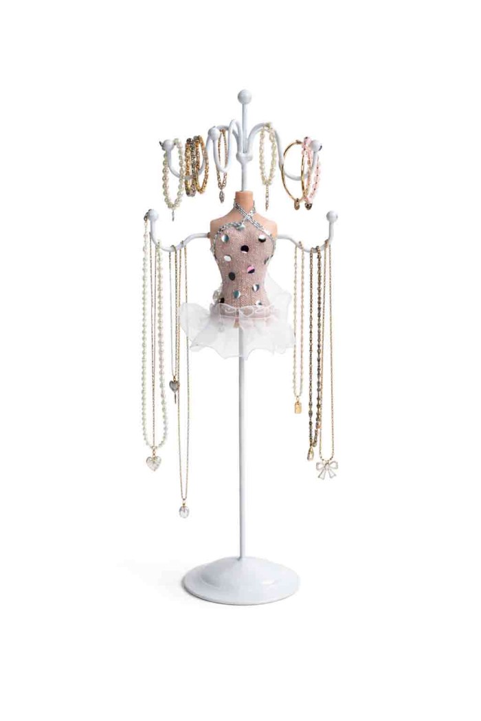 EXPOSITOR ORGANIZADOR DE JOYAS ESTILO MANIQUÍ CON SOPORTE METÁLICO VARIOS COLORES TM-SSJ1115