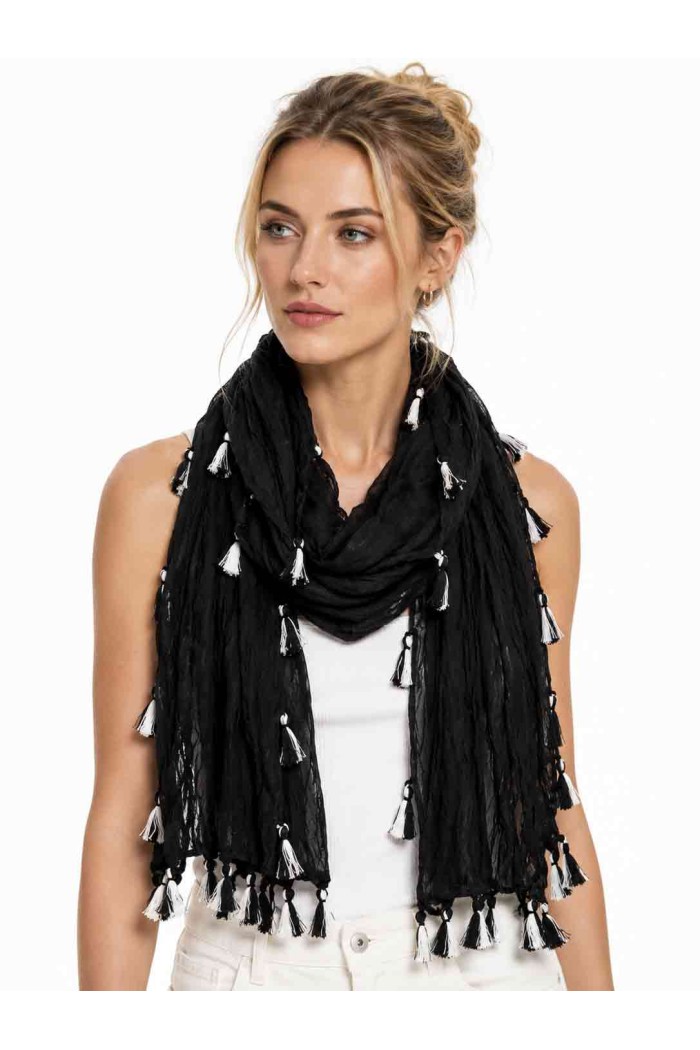 FOULARD ARRUGADO CON BORLAS VARIOS COLORES TM-WJ1623