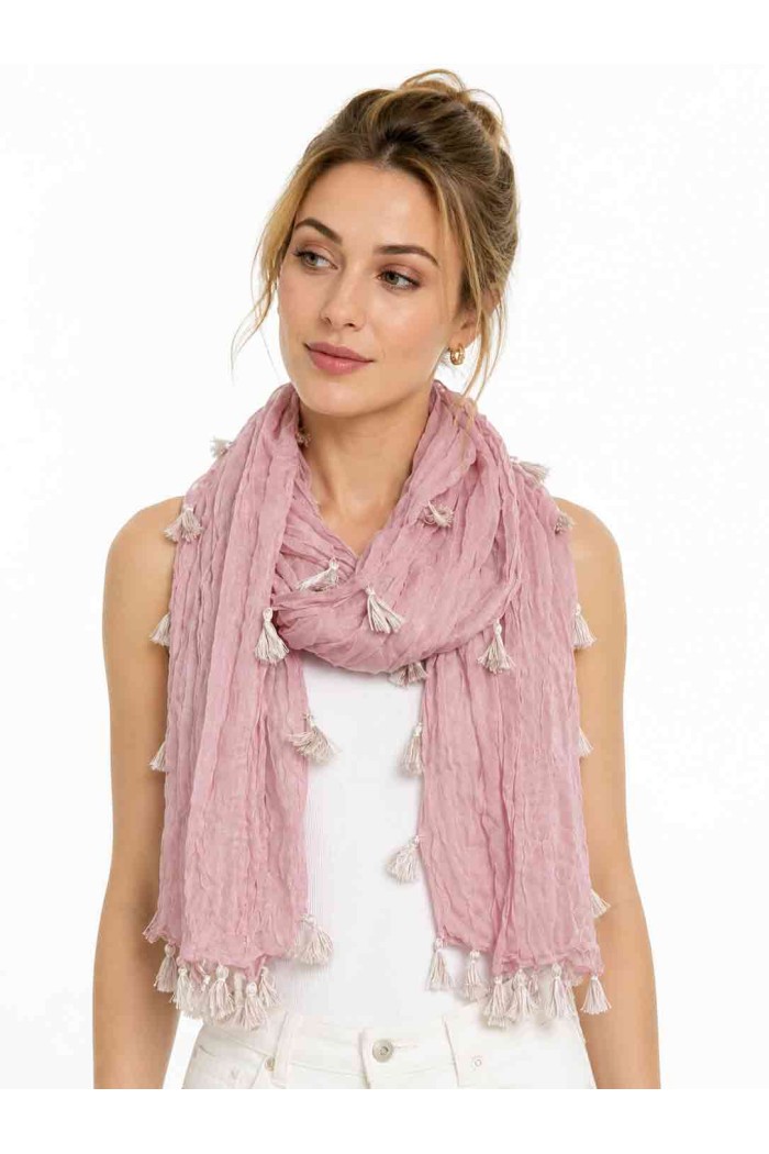 FOULARD ARRUGADO CON BORLAS VARIOS COLORES TM-WJ1623