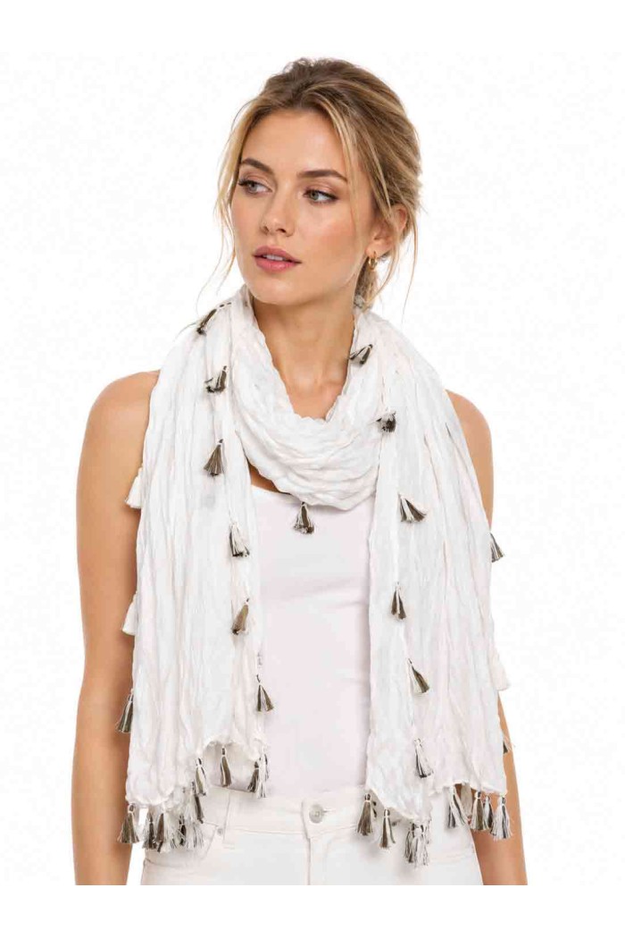 FOULARD ARRUGADO CON BORLAS VARIOS COLORES TM-WJ1623
