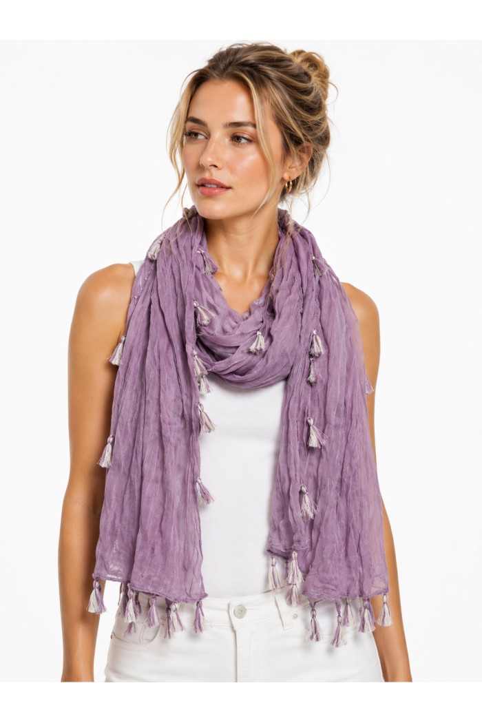 FOULARD ARRUGADO CON BORLAS VARIOS COLORES TM-WJ1623
