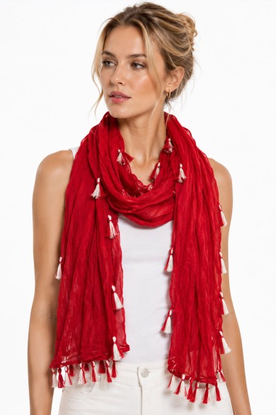 FOULARD ARRUGADO CON BORLAS VARIOS COLORES TM-WJ1623