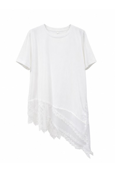 CAMISETA ASIMÉTRICA CON ENCAJE BLANCA TY-K1896