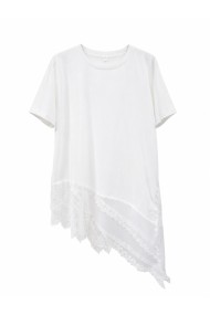 CAMISETA ASIMÉTRICA CON ENCAJE BLANCA TY-K1896