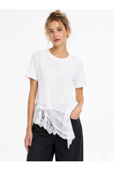 CAMISETA ASIMÉTRICA CON ENCAJE BLANCA TY-K1896