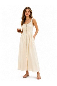 VESTIDO MIDI LISO CON BOTONES Y TIRANTES ANCHOS DD-L4895