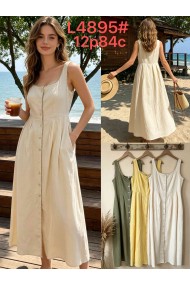 VESTIDO MIDI LISO CON BOTONES Y TIRANTES ANCHOS DD-L4895