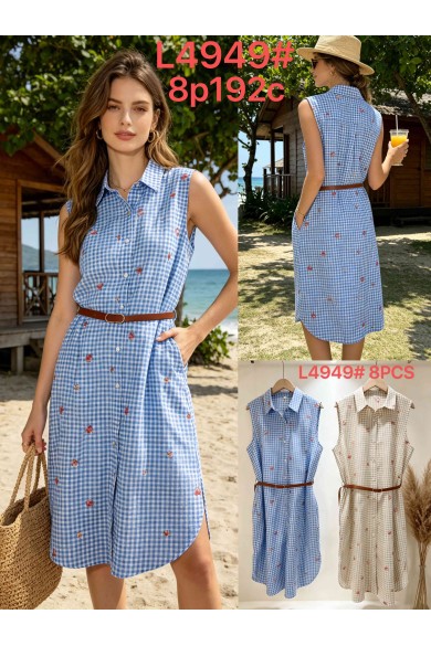 VESTIDO CAMISERO CUADROS VICHY CON CINTURÓN DD-L4949