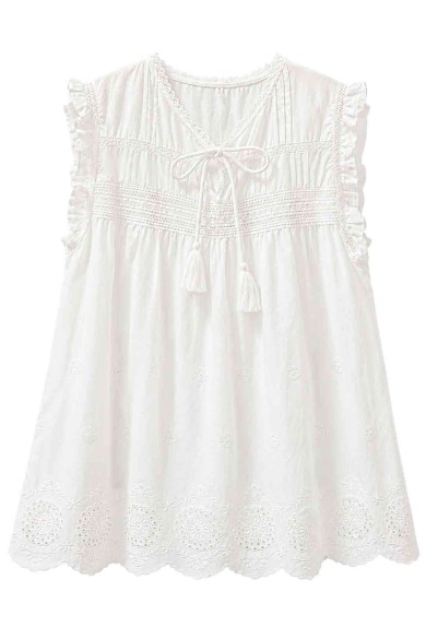 BLUSA BOHO SIN MANGAS CON ENCAJE Y BORLAS TY-M9999