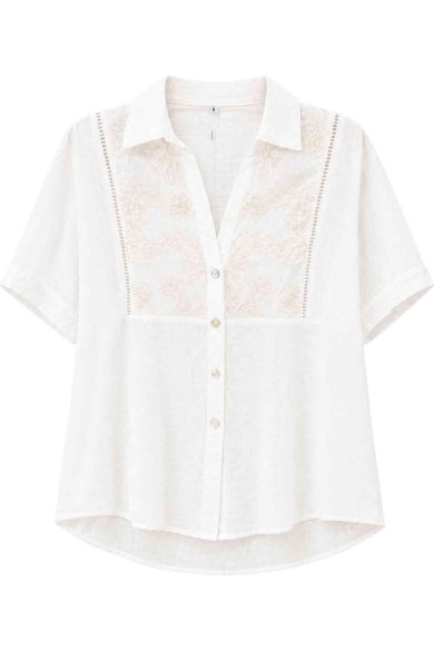 CAMISA BORDADA MANGA CORTA CON DETALLE CALADO TY-K88124