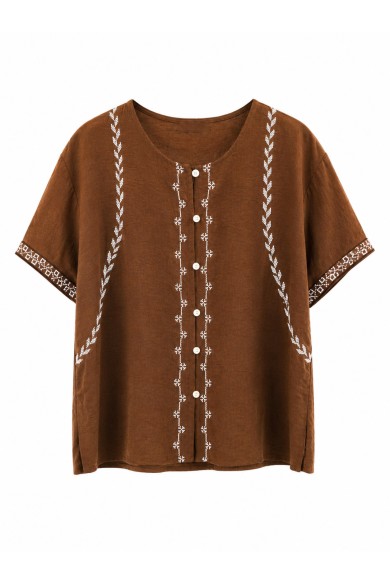BLUSA BORDADA MANGA CORTA ESTILO ÉTNICO TY-1145
