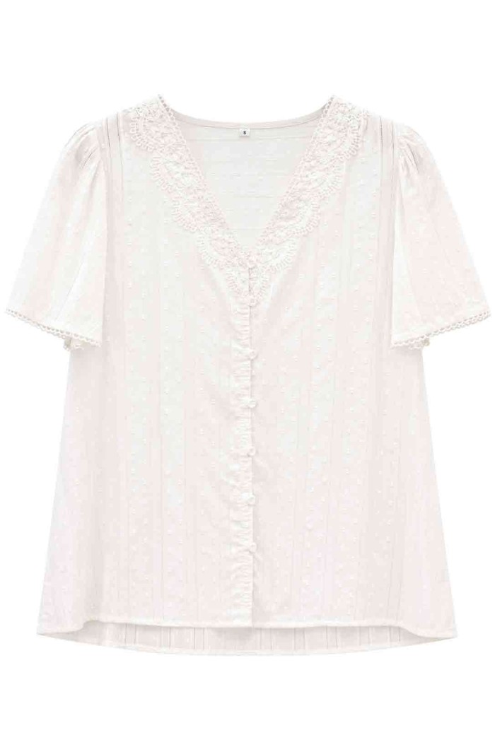 BLUSA BORDADA BOHO CON CUELLO V Y ENCAJE TY-K88100
