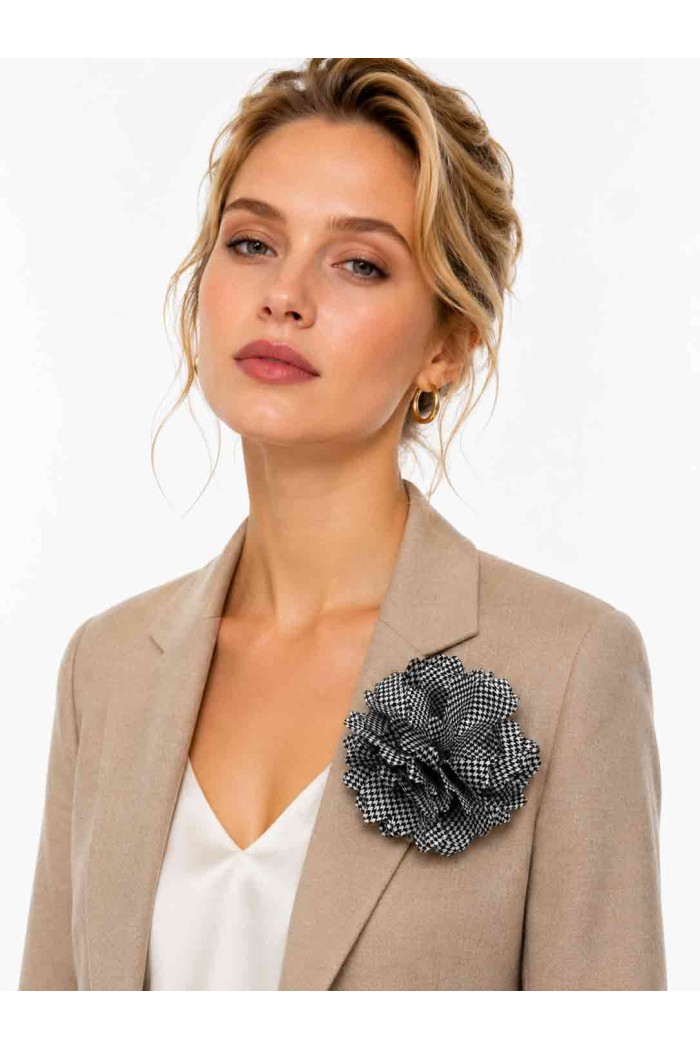BROCHE FLOR TEXTIL ESTILO VINTAGE CON CLIP Y ALFILER TM-XH1306