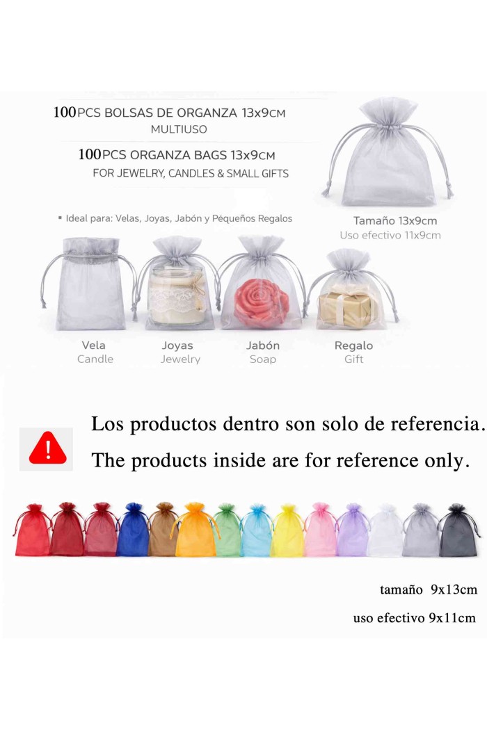 BOLSAS DE ORGANZA VARIOS COLORES 9x13CM TM-DZ913