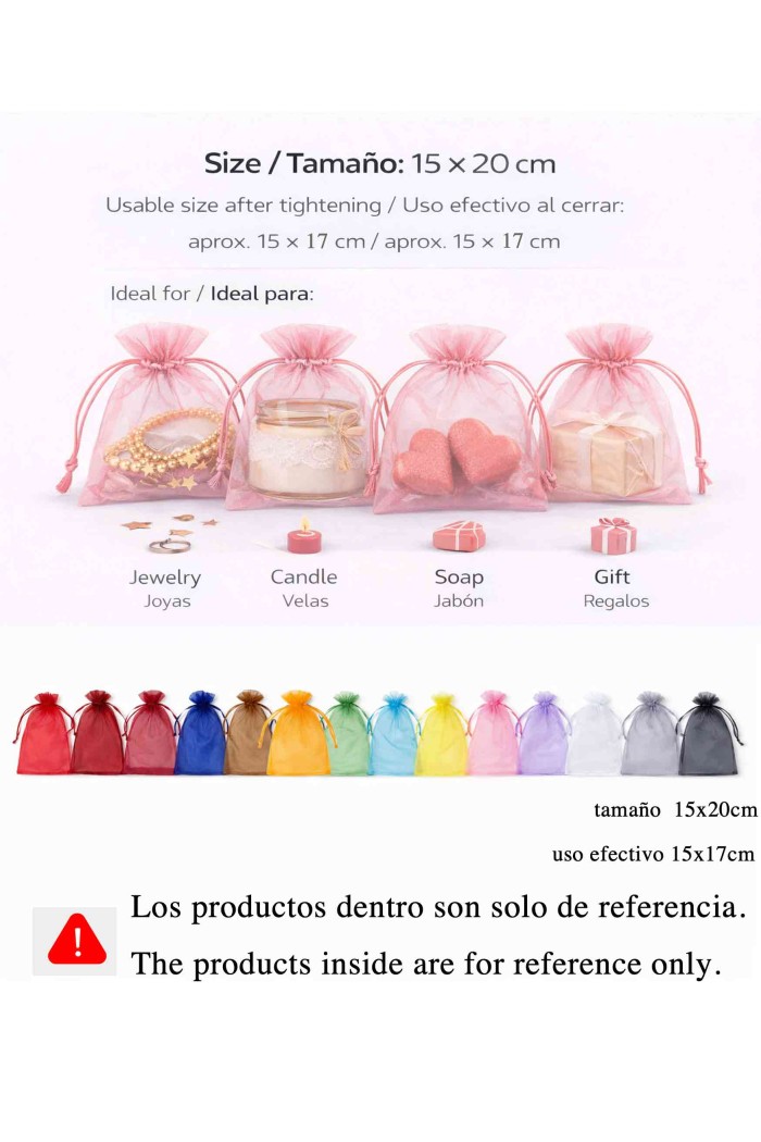 BOLSAS DE ORGANZA VARIOS COLORES 15X20CM TM-DZ1520