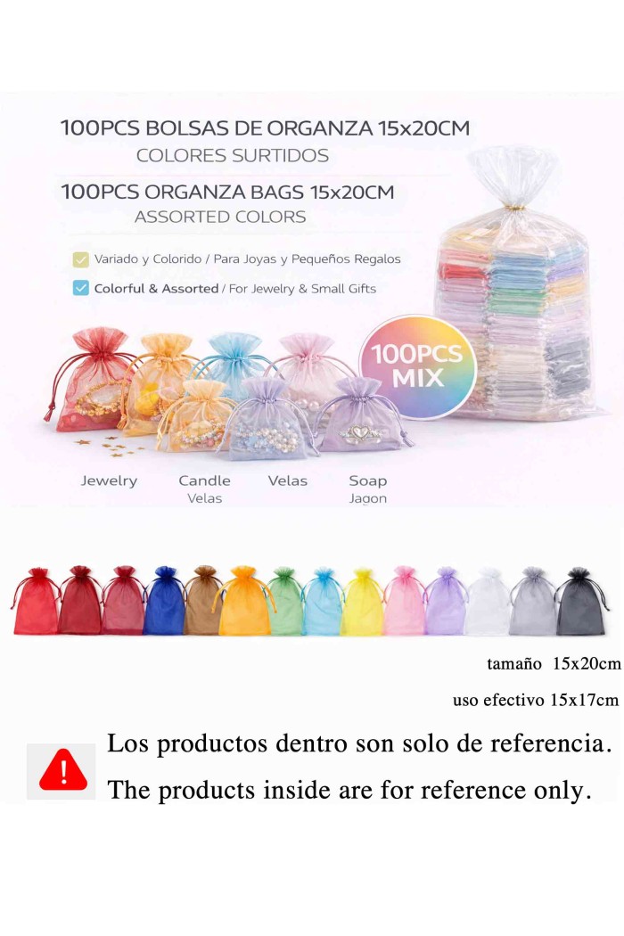 BOLSAS DE ORGANZA VARIOS COLORES 15X20CM TM-DZ1520