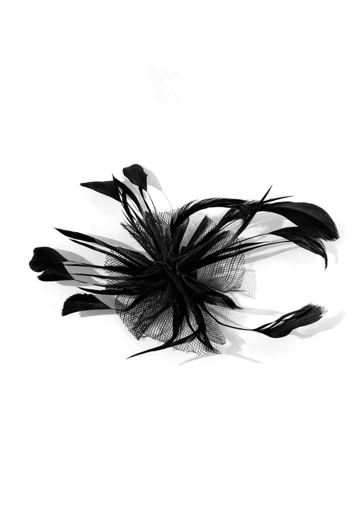 TOCADO CON PLUMAS Y VELO NEGRO ESTILO ELEGANTE TM-XH1818