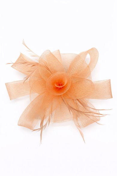 TOCADO BROCHE FLORAL CON PLUMAS Y MALLA ELEGANTE TM-XH176