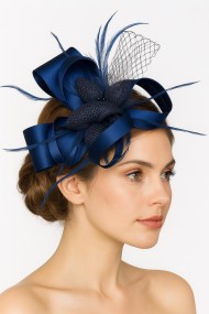 TOCADO DE FIESTA CON LAZO SATINADO, PLUMAS Y VELO TM-XH164