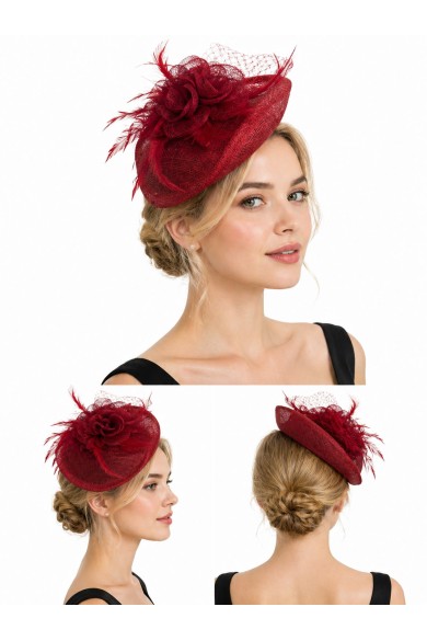 TOCADO ELEGANTE CON FLOR PLUMAS Y VELO TM-XH165