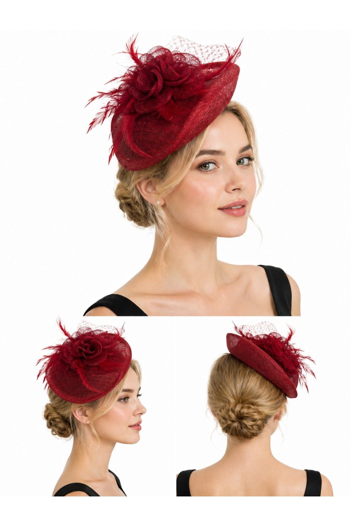 TOCADO ELEGANTE CON FLOR PLUMAS Y VELO TM-XH165