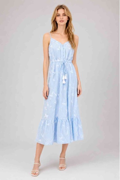 VESTIDO MIDI DE TIRANTES CON BORDADO Y VOLANTE DBT-X5653