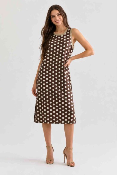 VESTIDO MIDI SIN MANGAS ESTAMPADO DE LUNARES DBT-X6208