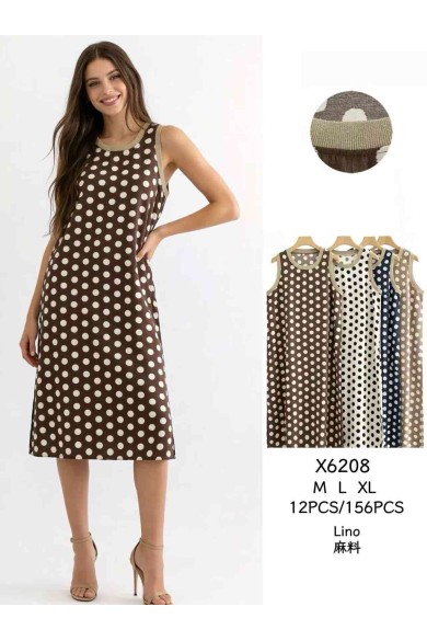 VESTIDO MIDI SIN MANGAS ESTAMPADO DE LUNARES DBT-X6208