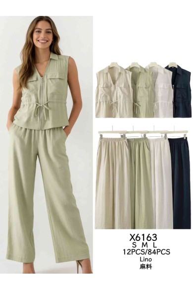 CONJUNTO DE CHALECO Y PANTALÓN ANCHO EFECTO LINO DBT-X6163
