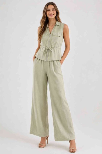CONJUNTO DE CHALECO Y PANTALÓN ANCHO EFECTO LINO DBT-X6163