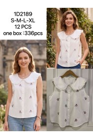 BLUSA SIN MANGAS BORDADA CON CUELLO VOLANTE – ESTILO ROMÁNTICO VINTAGEDD-1D2189