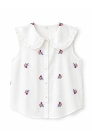 BLUSA SIN MANGAS BORDADA CON CUELLO VOLANTE – ESTILO ROMÁNTICO VINTAGEDD-1D2189
