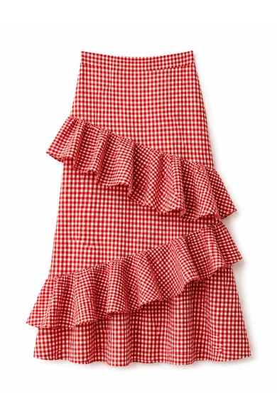 FALDA MIDI VICHY CON VOLANTES ESTILO ROMÁNTICO VERANO DBT-X6421