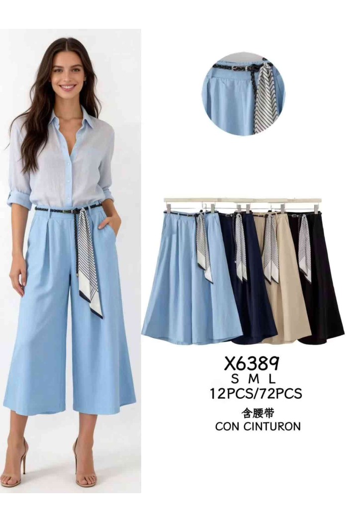 PANTALÓN PALAZZO FLUIDO CON CINTURÓN – ESTILO ELEGANTE CASUAL DBT-X6389