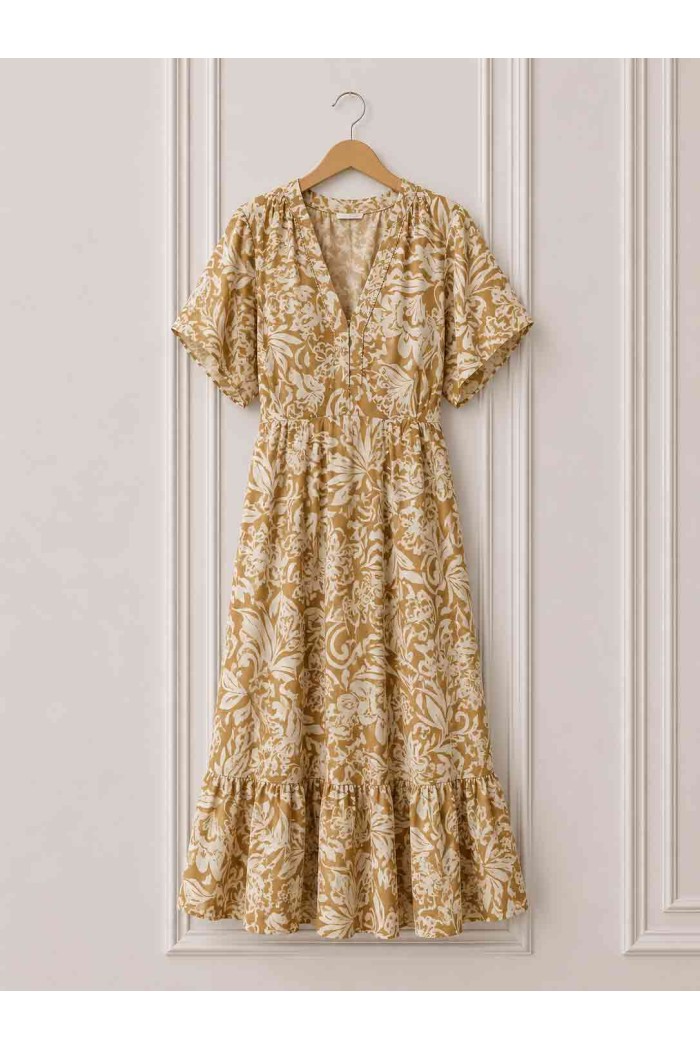 VESTIDO MIDI ESTAMPADO BOHO ESTILO ELEGANTE VERANO DD-1D2091