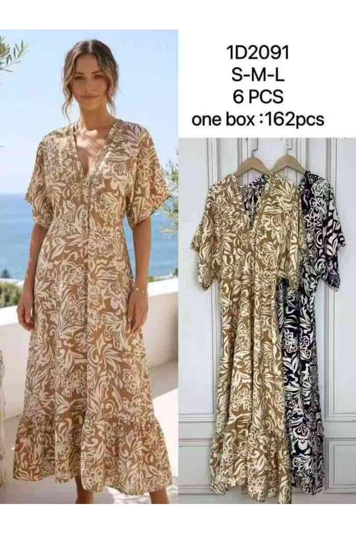 VESTIDO MIDI ESTAMPADO BOHO ESTILO ELEGANTE VERANO DD-1D2091
