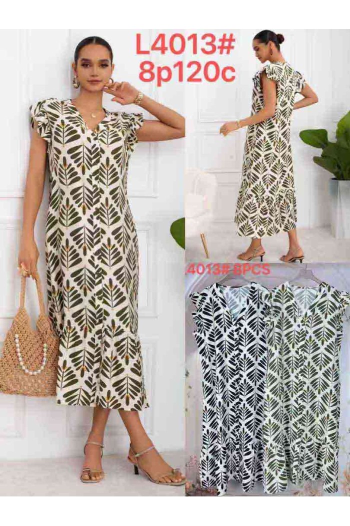 VESTIDO MIDI ESTAMPADO HOJAS ESTILO NATURAL VERANO DD-L4013