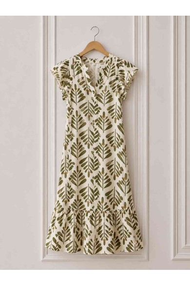 VESTIDO MIDI ESTAMPADO HOJAS ESTILO NATURAL VERANO DD-L4013