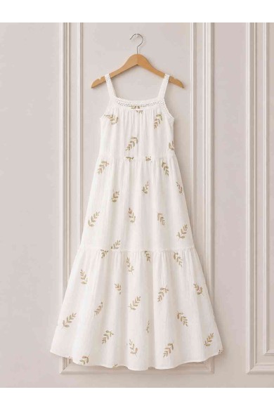 VESTIDO MAXI BOHO ESTAMPADO HOJAS ESTILO VERANO RELAJADO DD-1D1369