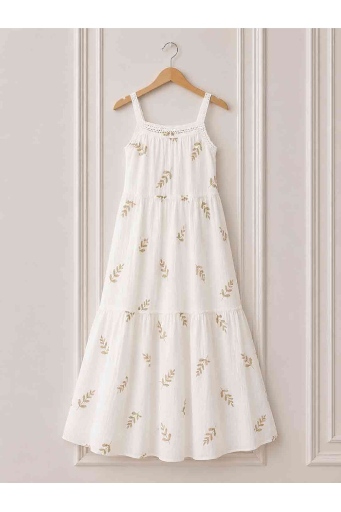 VESTIDO MAXI BOHO ESTAMPADO HOJAS ESTILO VERANO RELAJADO DD-1D1369