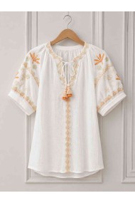 BLUSA BOHO BORDADA ESTILO IBICENCO DETALLES ÉTNICOS Y BORLAS DD-1D2223