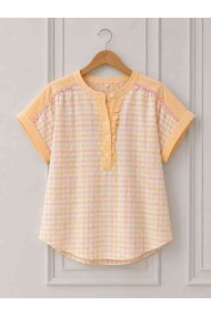BLUSA CUADROS PASTEL ESTILO CASUAL – MANGA CORTA Y DETALLES FEMENINOS DD-1D2199