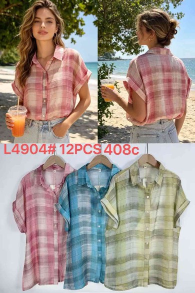 CAMISA CUADROS OVERSIZE ESTILO VERANO MANGA CORTA RELAJADA DD-L4904